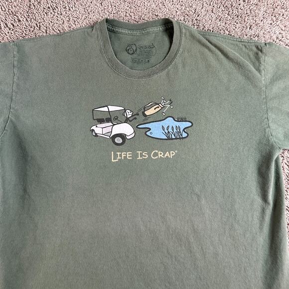 Life Is Crap Shirt Mens Large Green Blue Angry Golfer Golf Cart Short Sleeve - Picture 3 of 9